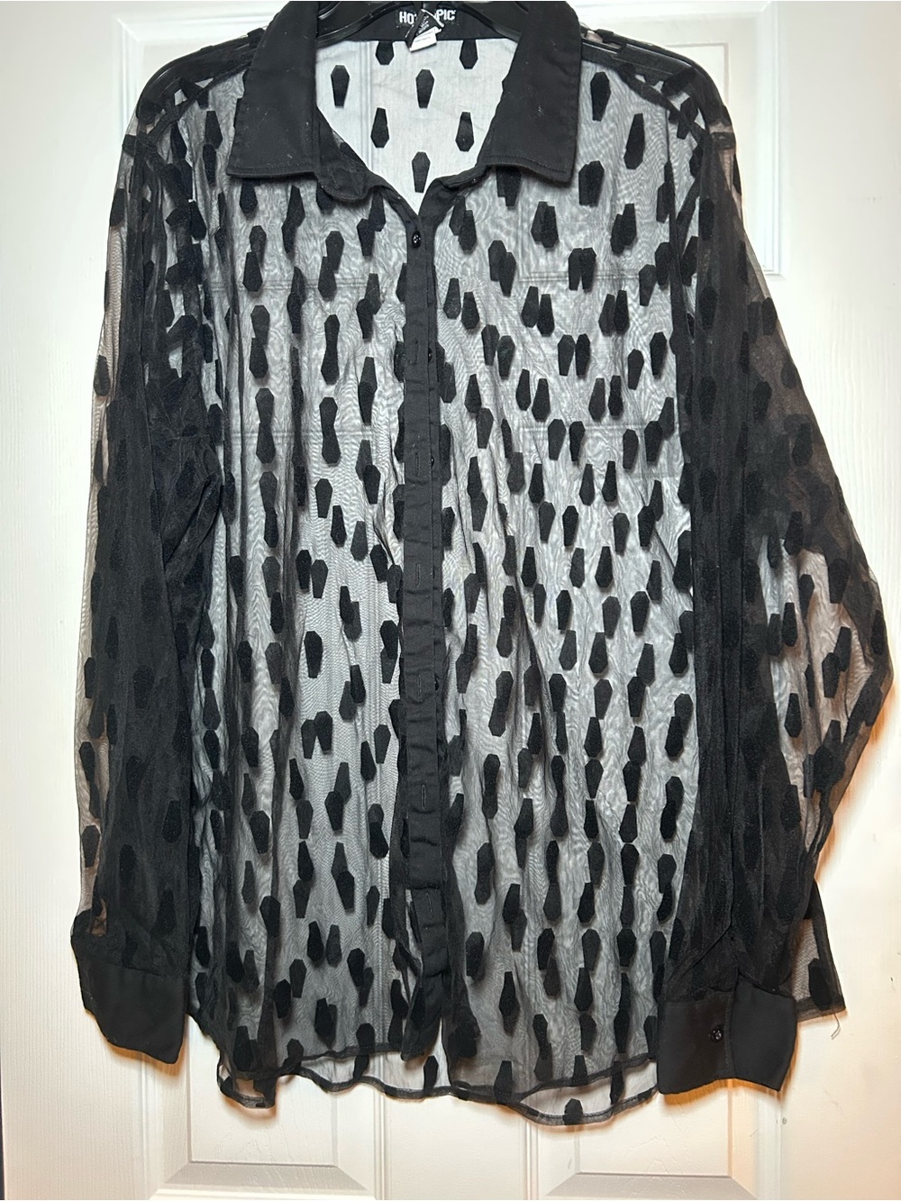 Hot Topic Black Sheer Coffins Button-Up Blouse